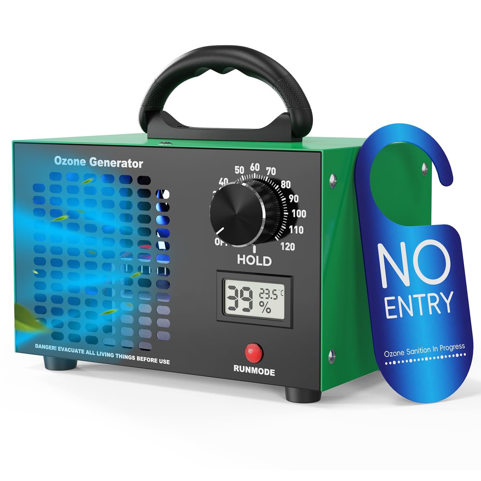 Ozone Generator - 120,000 mg/h Ozone Machine with 120 Min Timer, Temperature and Humidity Display, Suitable for 500㎡, Odor Eliminator Air Purifier for Car, Home, Pet, Smoke, Kitchen, Hotel, Green