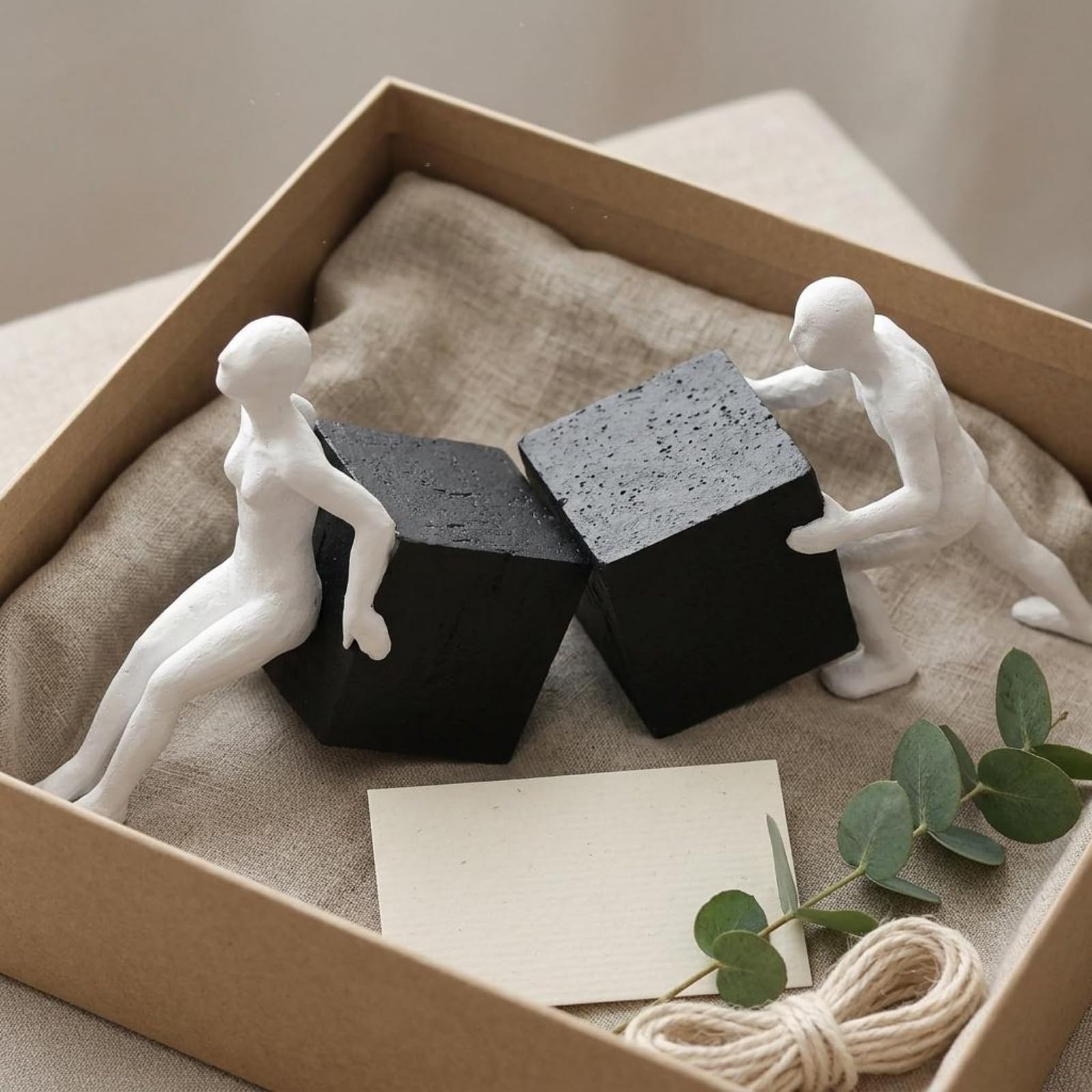 predolo Serre-Livres Abstrait en Résine Blanc et Noir Serre-Livres à Figurines Élégant Butoir Bibliothèque