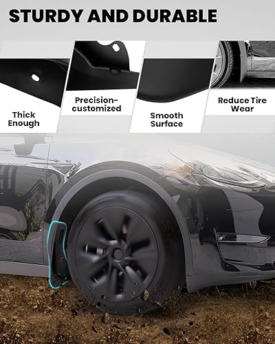 Miniatura 4 de LASFIT Aletas de barro para Tesla Model 3 2017-2023 No requiere perforación, protectores contra salpicaduras mate, guardabarros mate, accesorios de