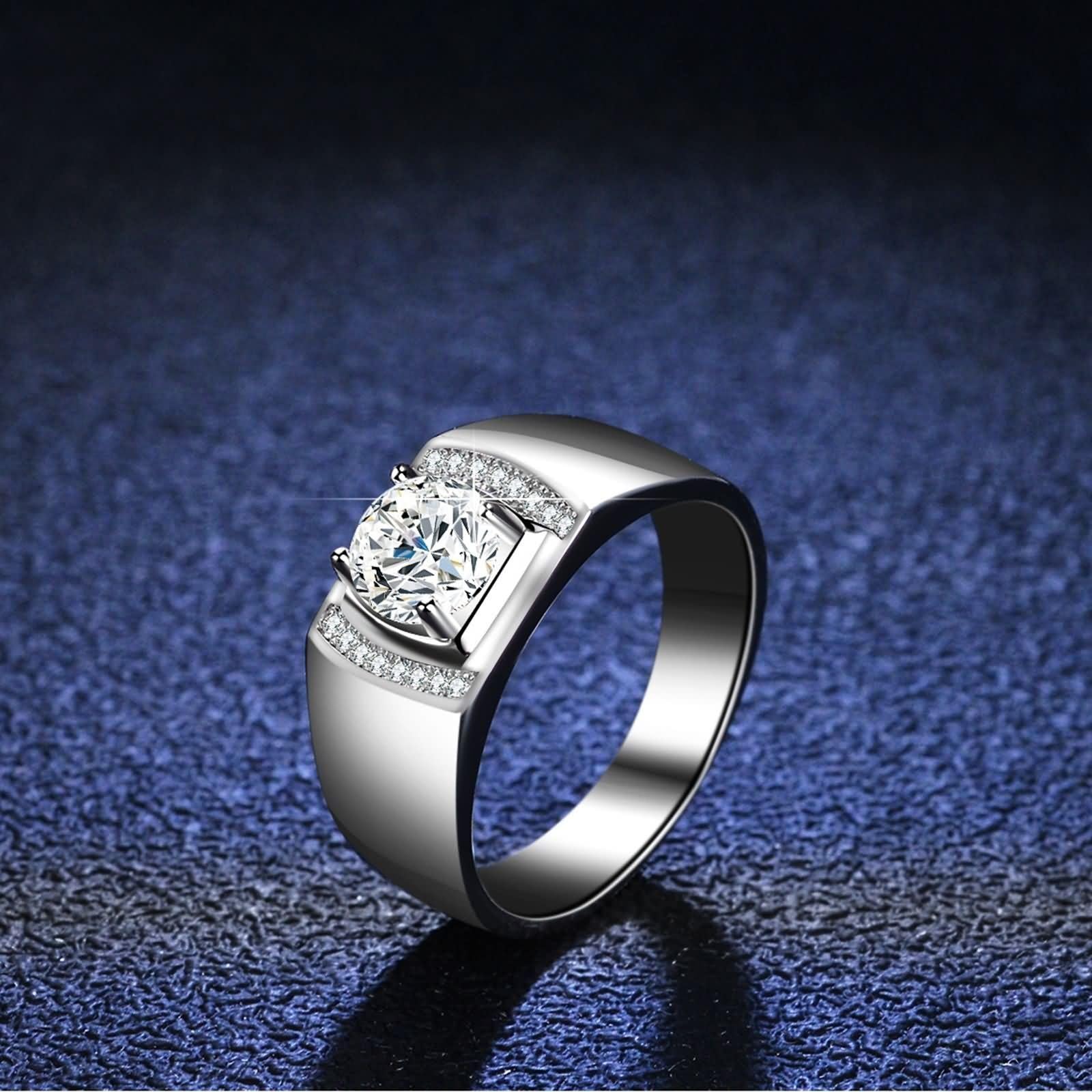 Anillo de plata para hombre, conjunto de alianzas de boda con 4 garras y moissanita de 1 quilate, plata de ley 9 K, oro blanco de 9 quilates, talla 56 (17,8)