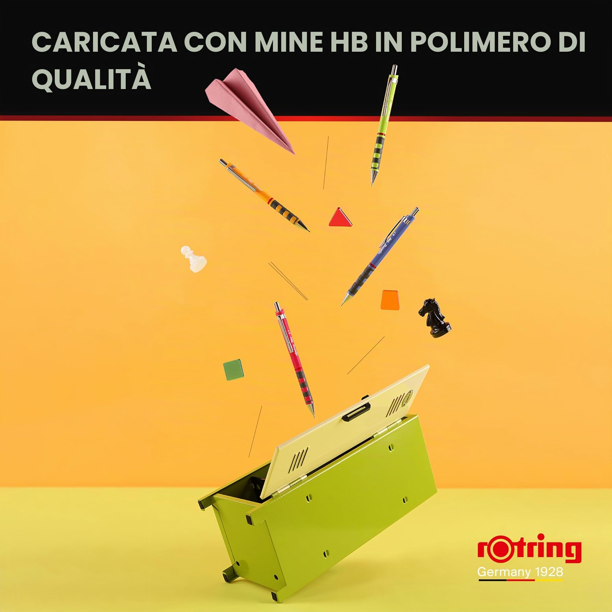 rOtring Tikky Matita meccanica | 0,7 mm HB | Fusto calendula (arancia) | Leggera con impugnatura in gomma | 12 pezzi