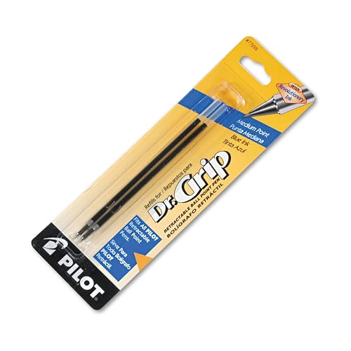 Pilot Dr. Grip Frosted Ballpoint Pen, Medium 1.0mm, Blue Barrel, 2-Pack | Ergonomic comfort, ballpoint pens, retractable, refillable, pack of 2 pens, black Ink, medium point