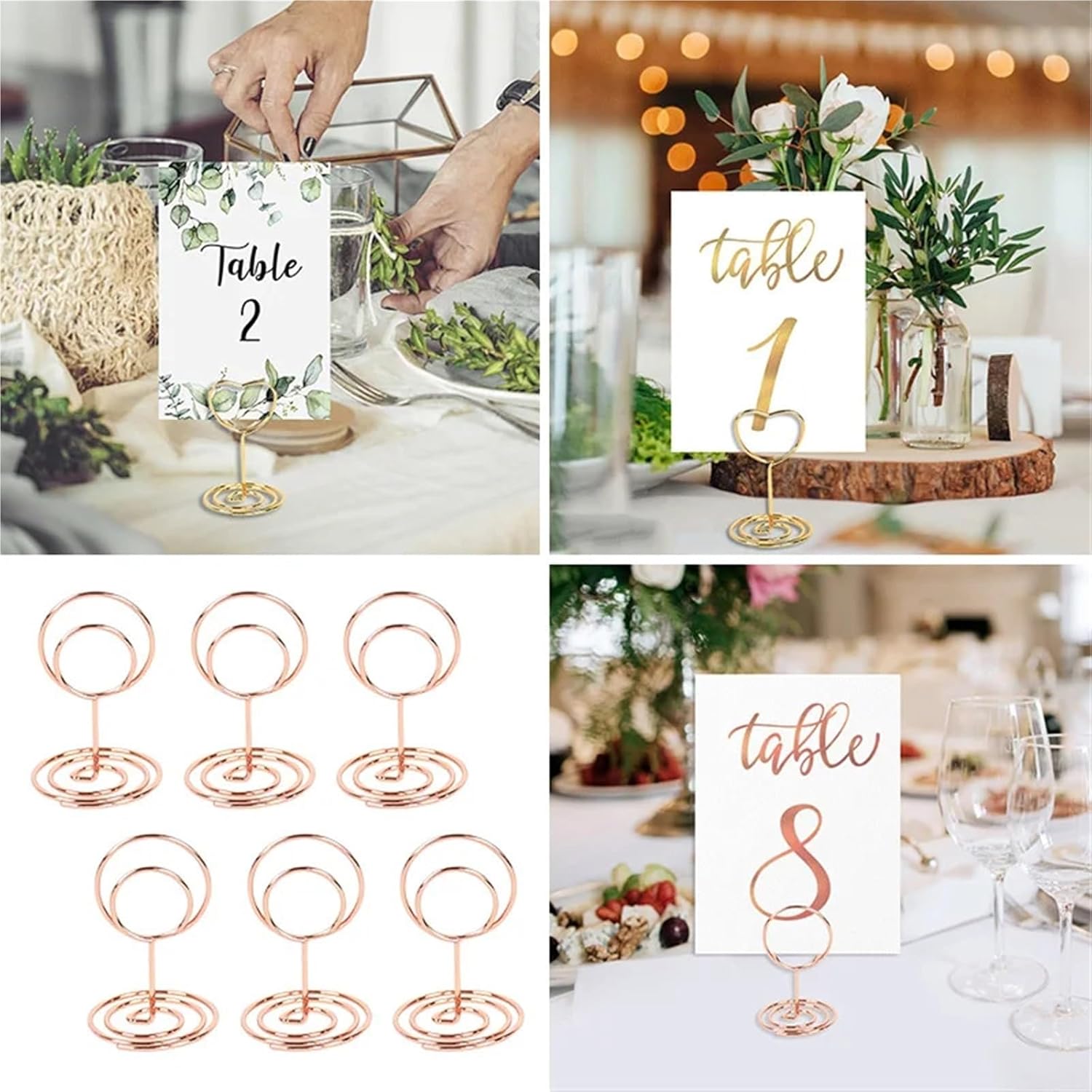 Table Number Holder 100pcs Metal Place Card Holders Photo Clip Stands Wedding Table Number Name Sign Stand for Wedding Birthday Party Home Decoration For Anniversary Party(Rose gold heart)