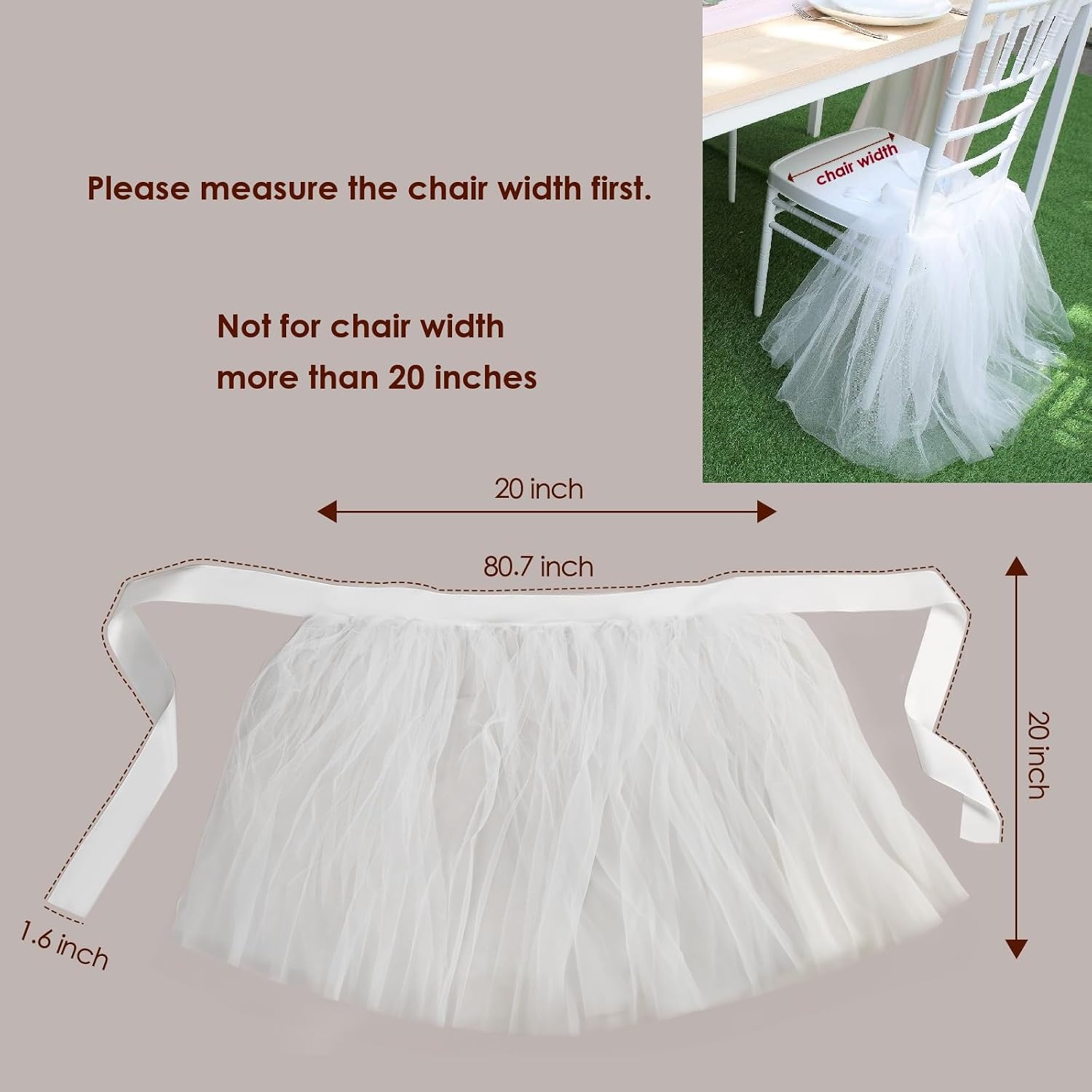 UNIQOOO Chair Tulle Tutu Decoration for Bridal Shower (Sash Not Included)