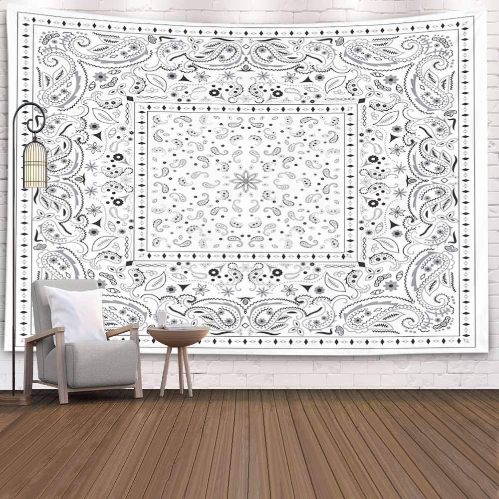 Fall Tapestry, White Bandana Pattern Hanging Wall Tapestries for Living Room Decor 60X50 Inches