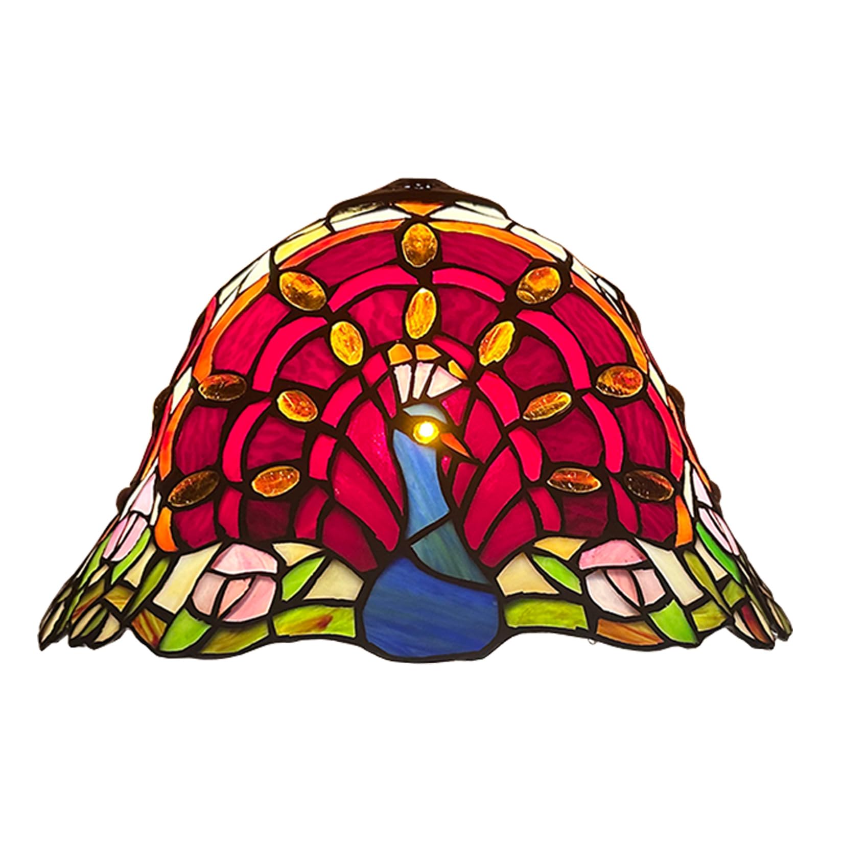 SaryEdge Tiffany Lamp Shade Replacement 12X7 Inch Peacock Style Handmade Red Blue Stained Glass Lampshades Only with Cap, Vintage Decorative Light Cover for Table lamp Ceiling Pendant ，Red