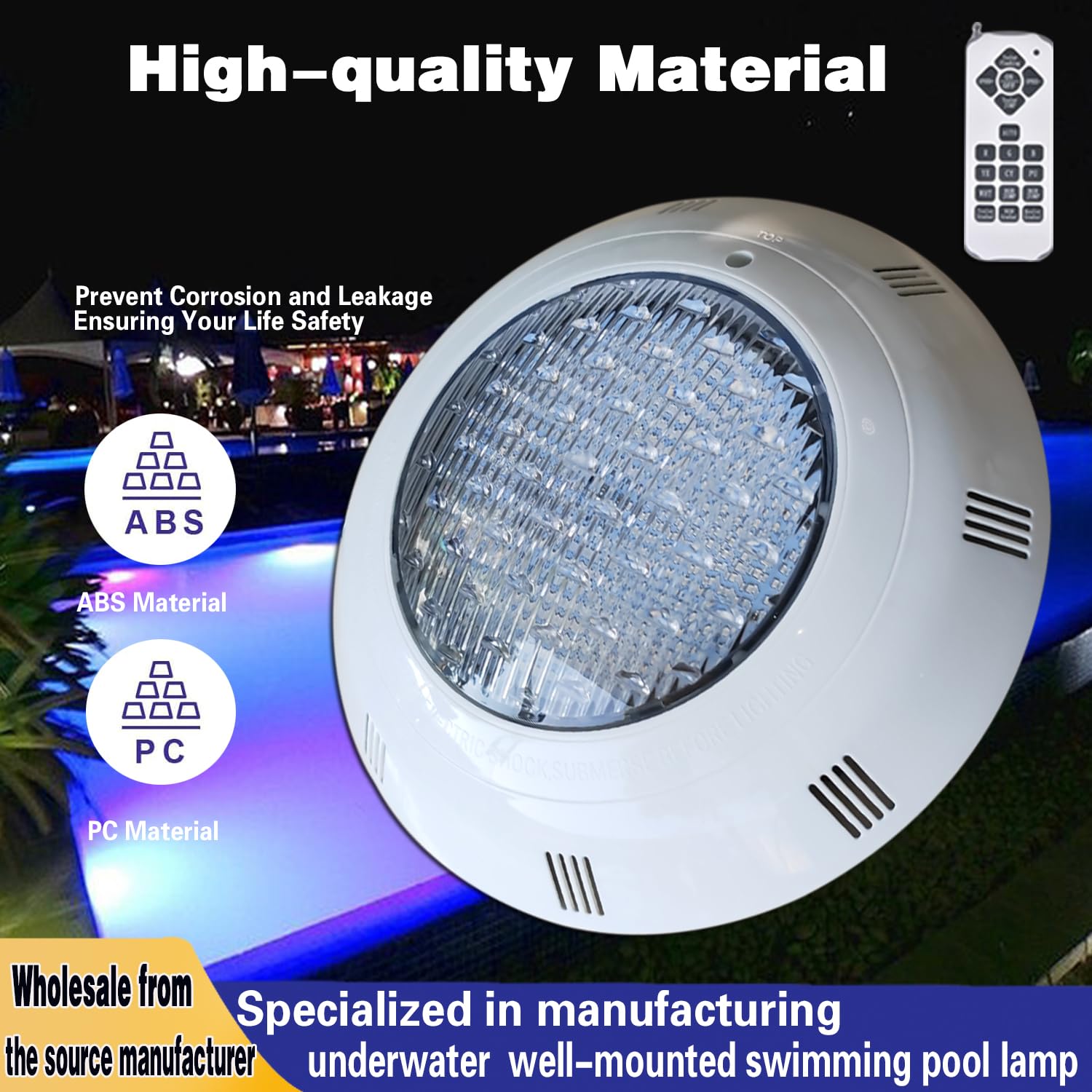 BARCELONA LED Foco LED para piscina RGB 24W 12V AC Sumergible con mando a distancia IP68 Luz de colores para piscinas, fuentes y áreas acuáticas, montaje en superficie, alta durabilidad y eficiencia