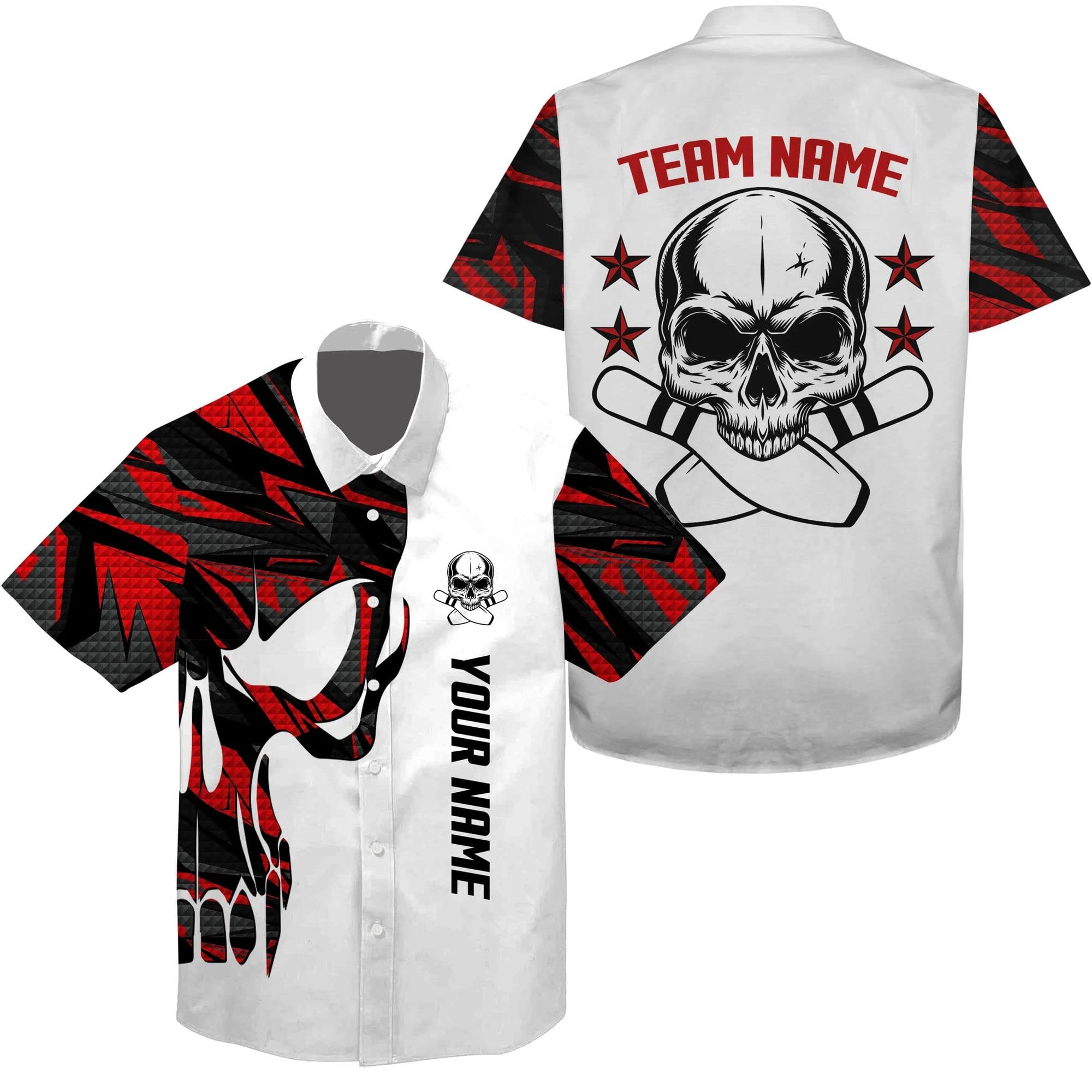 Custom Bowling Shirts, Bowling Jerseys for Men, Hawaiian Shirt for Men, Bowlers Hawaiian Shirt Custom Names and Team Names Skull Bowlers, Button-Down Short Sleeve Hawaii Apparel with Team Name