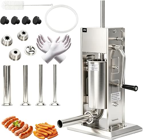 CTJ Sausage Stuffers Stainless Steel Sausage & Churro Maker 3L/7Lb,Silver