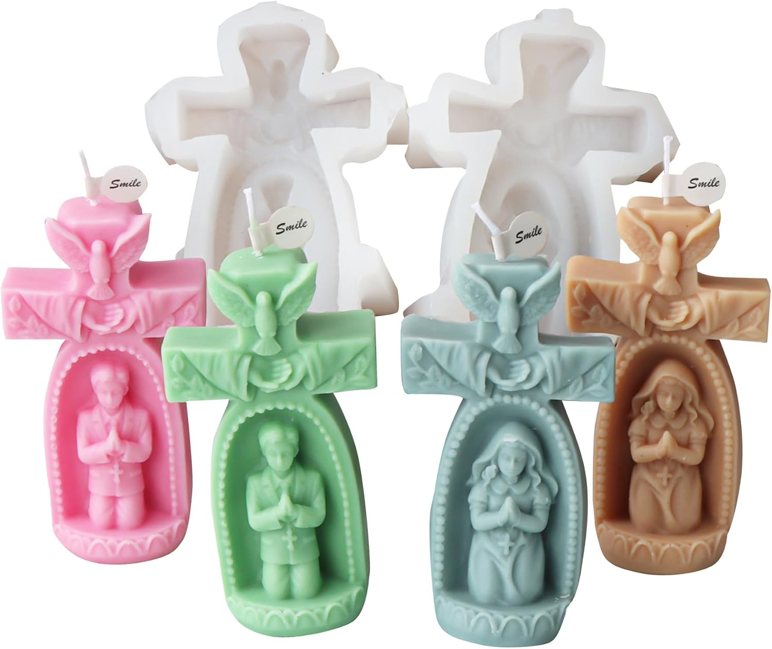 Praying Boy Candle Mold, Cross Silicone Mold for Fondant, Chocolate, Epoxy Resin, Soap, Polymer Clay, Plaster, DIY Crafts (Boy)