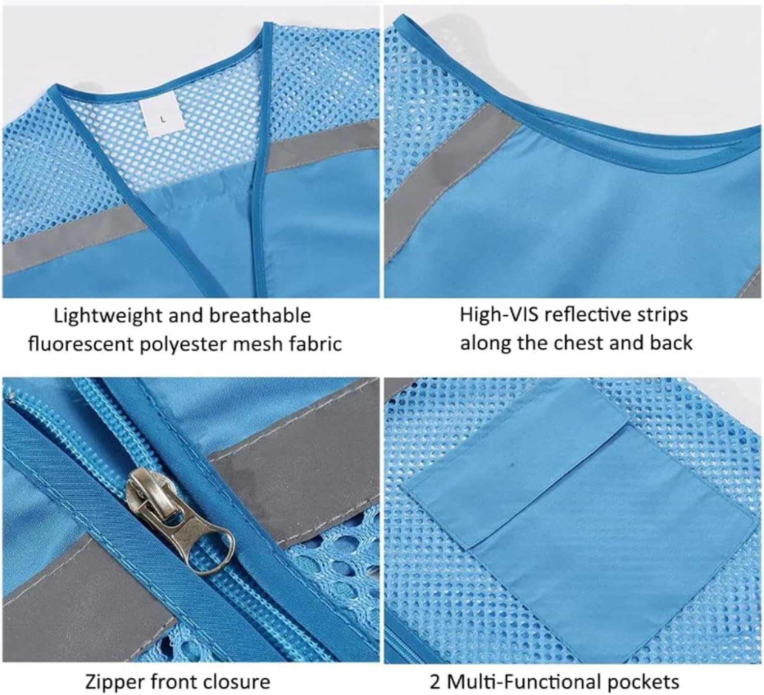 High Visibility Mesh Reflective Vest, Multi-Pocket Zipper Safety Vest Workwear(Rojo,XX Large)