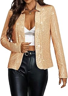 Women’s Sequin Short Jackets Long Sleeve Open Front Coat Glitter Blazer ...
