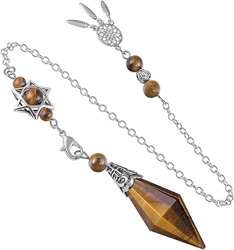 Miniatura 9 de SUNYIK Péndulo de punta de cristal curativo facetado para adivinación Colgante de piedra de cuarzo puntiagudo con estrella Merkaba y atrapasueños,
