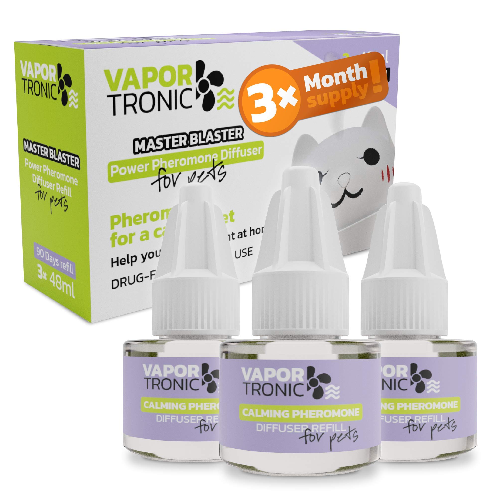 Pheromone Diffuser Refill 3 Month Supply 3-Pack, Compatible with All Diffusers, MultiCat, Calming, Pet Behavior & Anxiety Support for Cats, Calm Formula for Scratching, Spraying, Marking