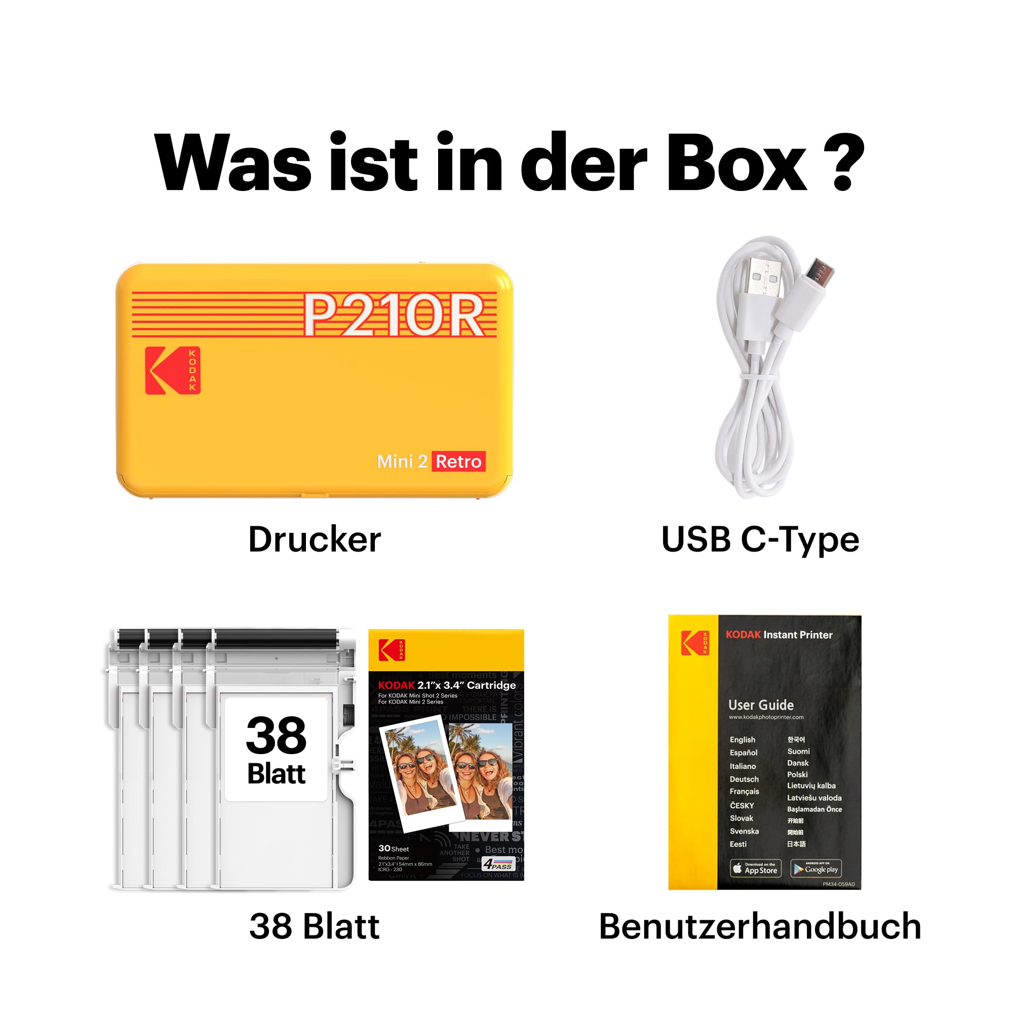 KODAK Mini 2 Retro 5,3 x 8,6 cm tragbarer Fotodrucker Bluetooth 38 Blatt 4-Pass-Farbsublimation