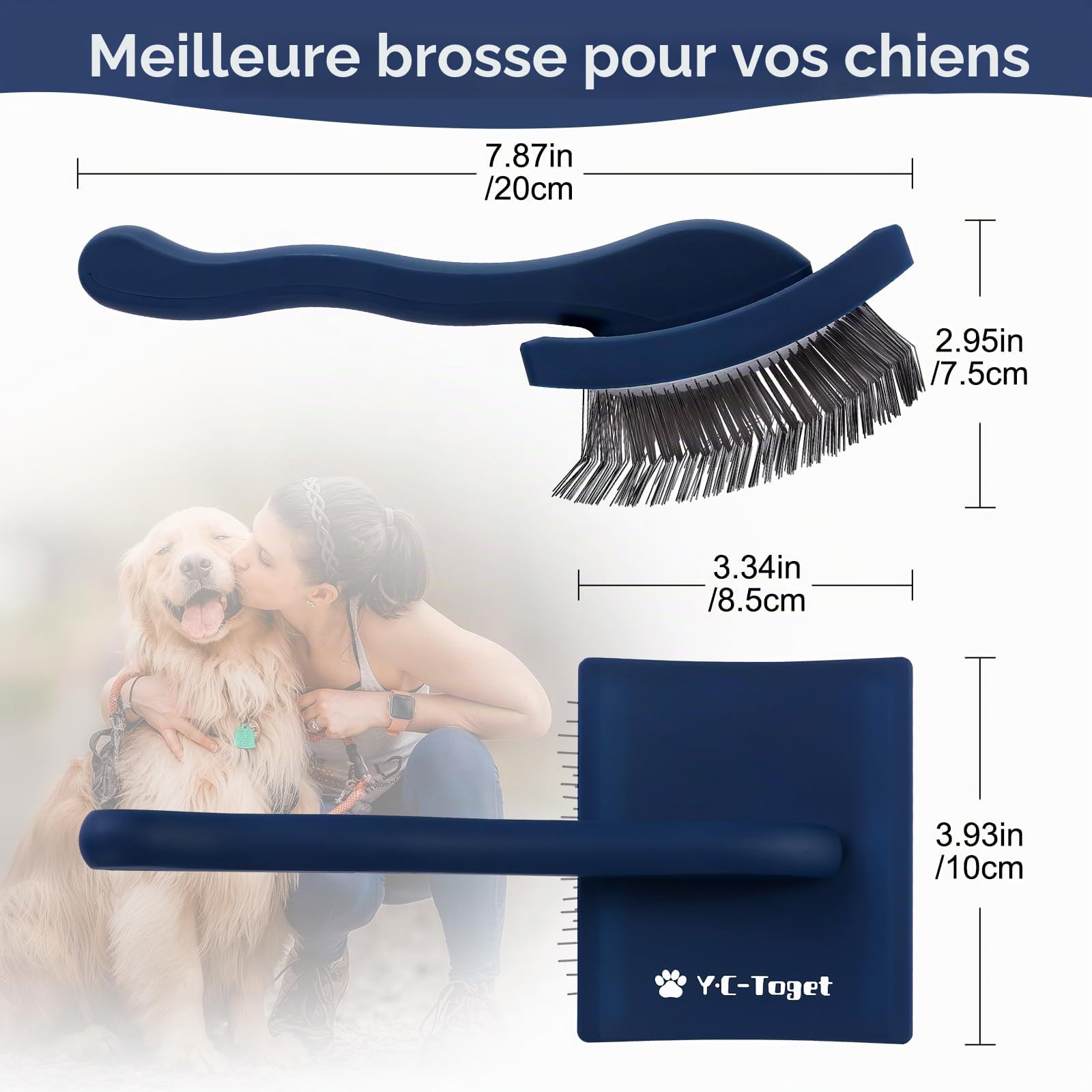 Slicker Brosse à Démêler pour Chien à Poils Longs et Mi-Longs, Kit de Toilette Slicker Brush Douce pour Goldendoodles et Caniches