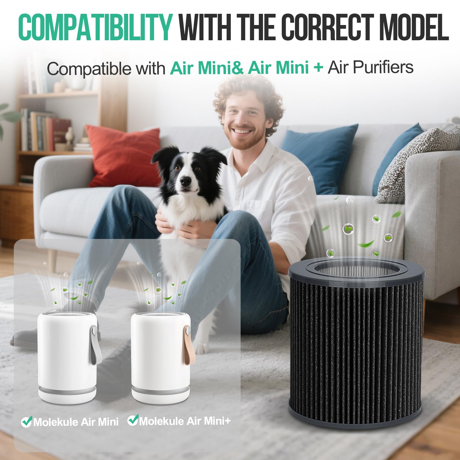 1 Pack Replacement Filters Air Mini Compatible with Moleku-le Air Mini & Air Mini + Air Purifiers, 3-in-1 High-Efficiency True HEPA Replacement Filter, Supports Healthy Indoor Living Green