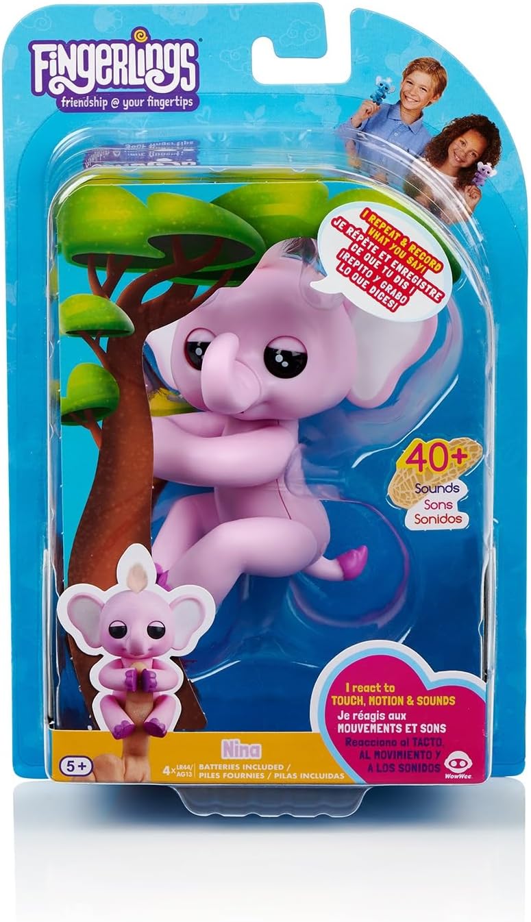 Fingerlings WowWee Baby Elephant - Nina (Pink) - Interactive Toy