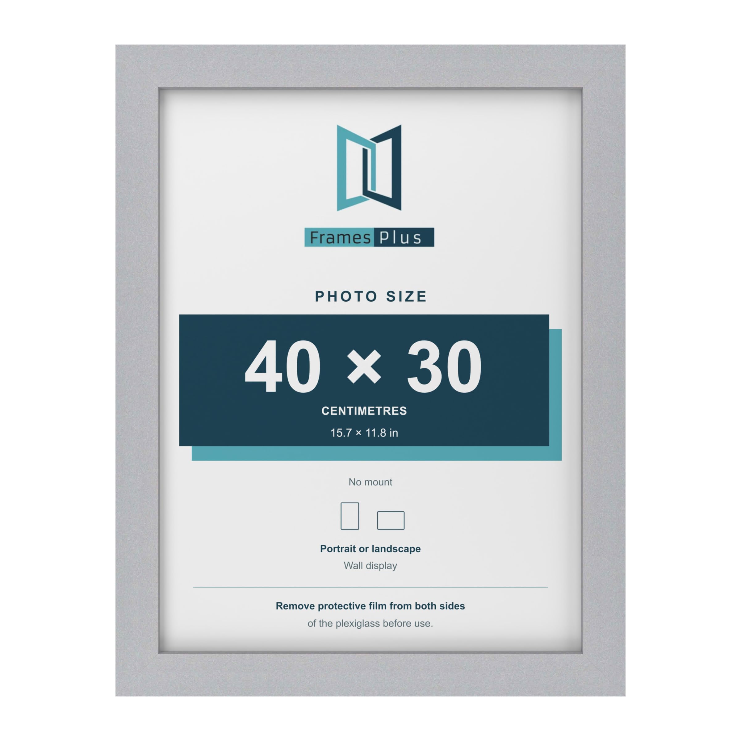 FramesPlus 40x30cm Picture Frame, Silver, Modern Photo Frame for Wall