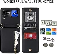Vista 2 de Funda de lujo con cremallera para Samsung Galaxy Z Flip 3, con función atril, tarjetero ajustable, correa cruzada ajustable, funda con tapa a