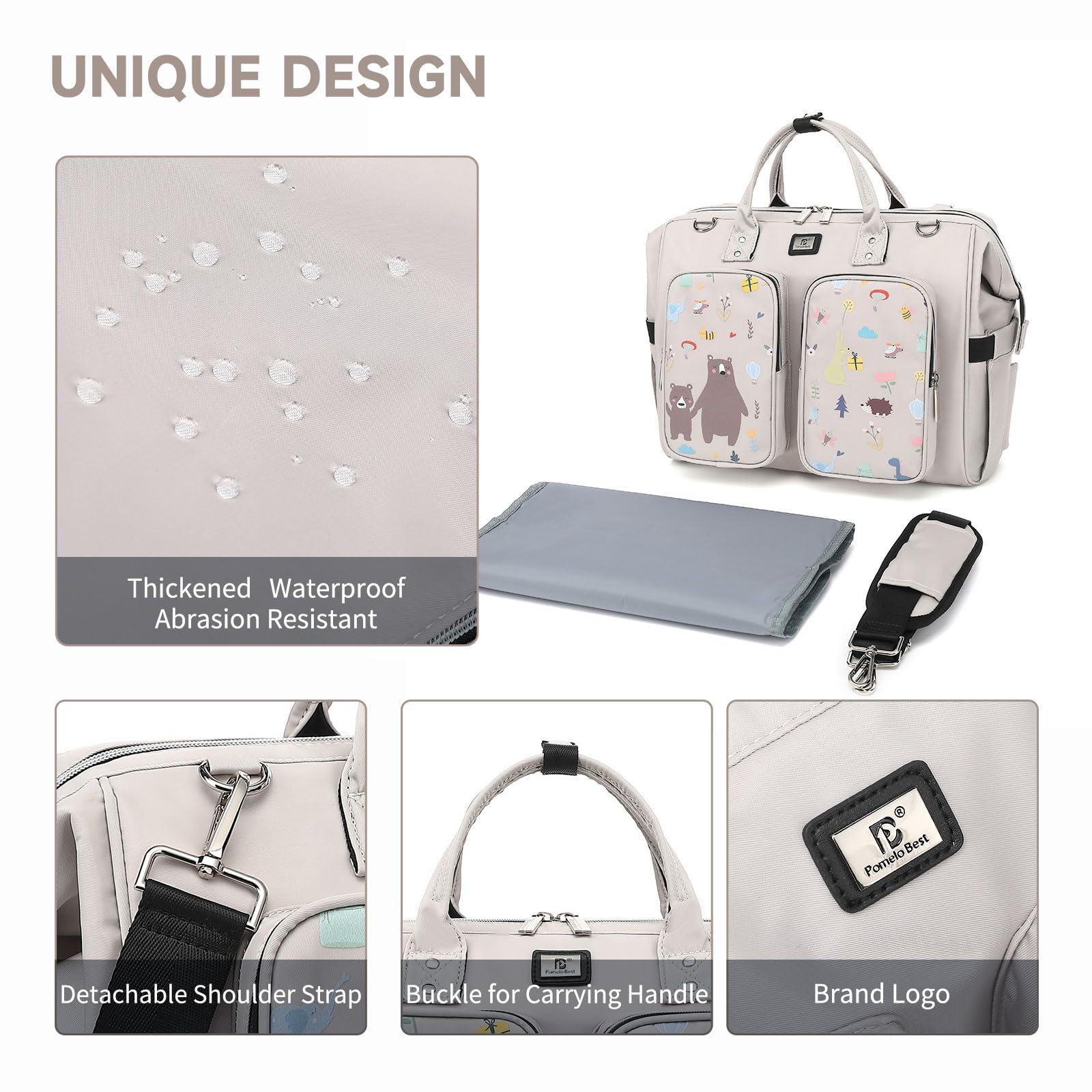 Borsa a Tracolla per Pannolini Grande Capacità in Oxford Impermeabile, Borsa Fasciatoio per Neonato per Bambine e Ragazzi, con 2 Ganci per Passeggino e 1 Fasciatoio