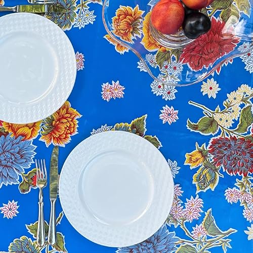 Manteles de hule mexicano - Manteles de Hule Blue Mum, rectangulares (84 x 48 pulgadas)