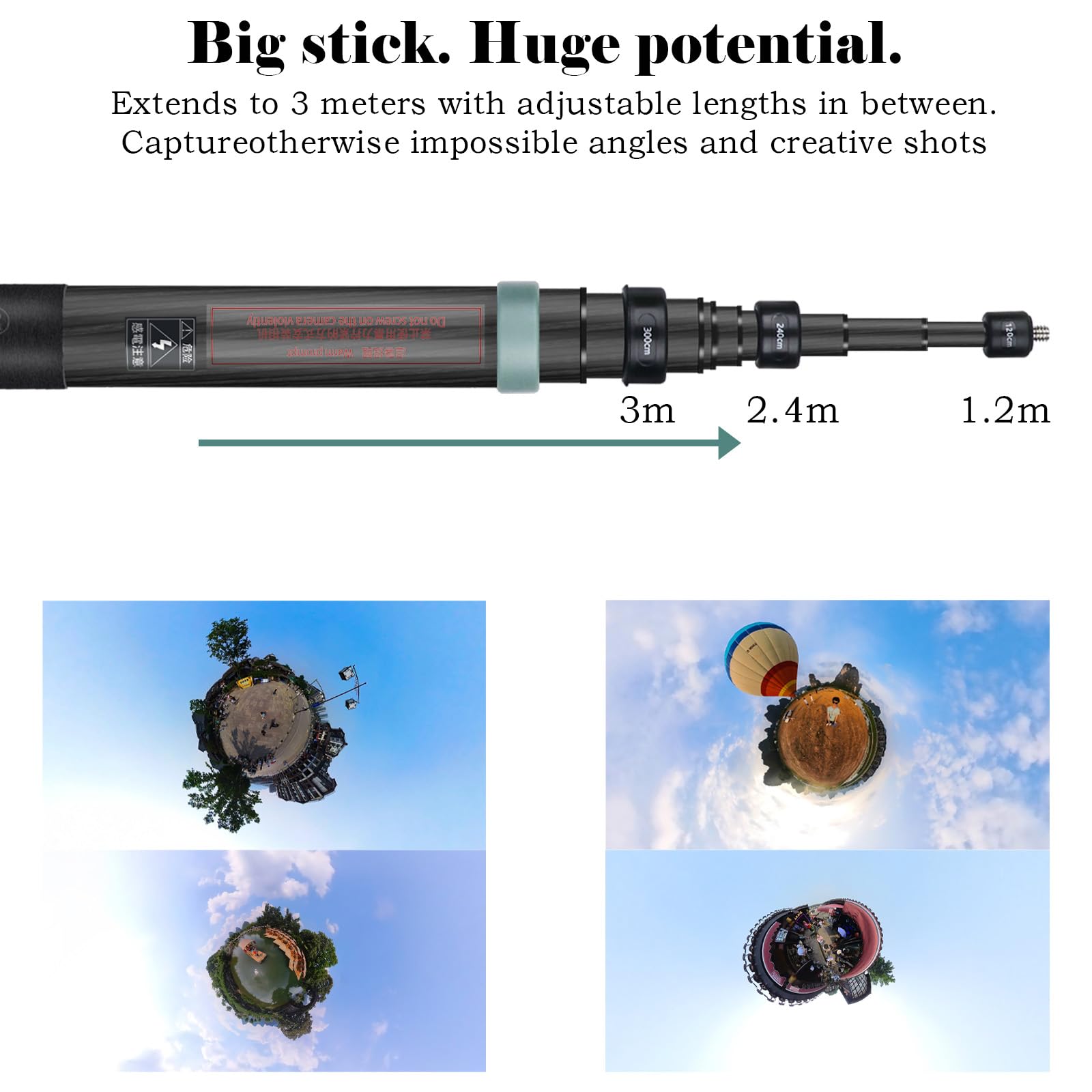 Amazon | 3m カーボンファイバー拡張 見えない自撮り棒 Insta360 X4