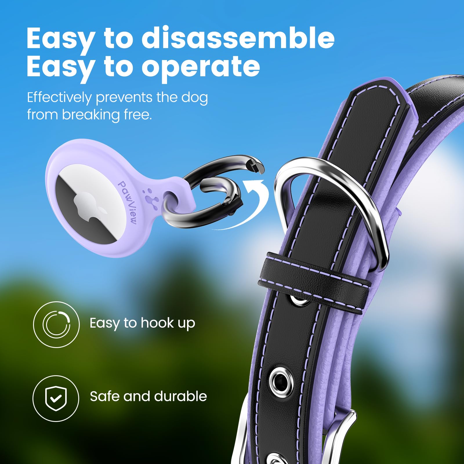 Genuine Leather Dog Collar with AirTag Holder-Compatible with Airtag, Adjustable & Personalised for Small Medium, Large Dogs - Image 4
