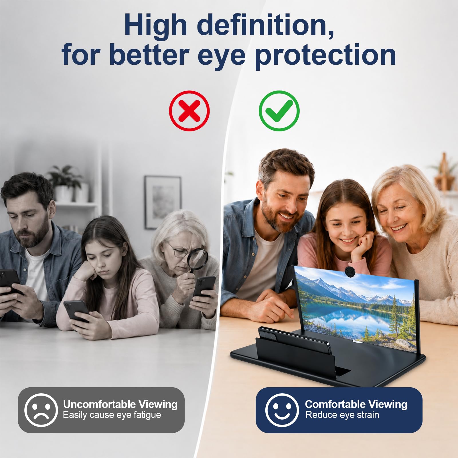 18 Zoll Bildschirmlupe für Handy, Handy Bildschirmlupe, 3D HD Handy Vergrößerungs Bildschirm, Bildschirm Lupe Handy, Ideal zum Anschauen von Fußballspielen und zum Zocken