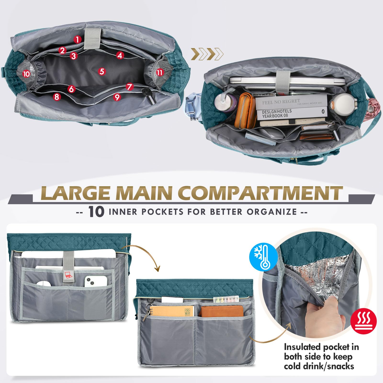 RAINSMORE Lehrertasche 17.3 Zoll Laptoptasche Damen Aktentasche mit Isolierter Tasche Arbeitstasche Damen für Krankenschwestern, Lehrer, Universität, Business
