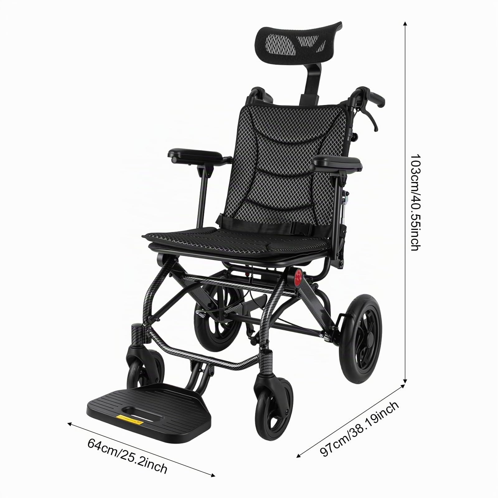Silla de ruedas reclinable plegable con respaldo ajustable | Tumbona para adultos con 90°-175° ajustable 286,6 Lbs capacidad de carga y cinturón de seguridad para ancianos embarazadas