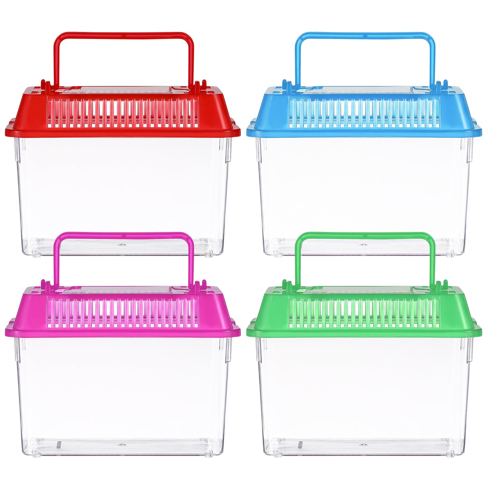 iplusmile Reptile Tank Portable Fish Tank, Small Handheld Fish Tank, Mini Fish Box, Transparent Cutout Design, Aquarium with Handle for small Turtle Insects (Random Color Lid) -15 x 9. 5 x11 cm