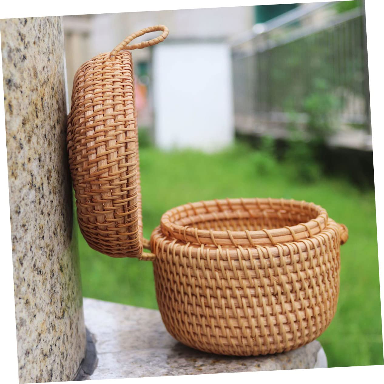 GRIRIW Rattan Storage Box Farmhouse Weaving Baskets Woven Baskets Rattan Storage Basket Tea Container Sundries Basket Storage Basket with Lid Decorative Storage Bins Food Storage Basket