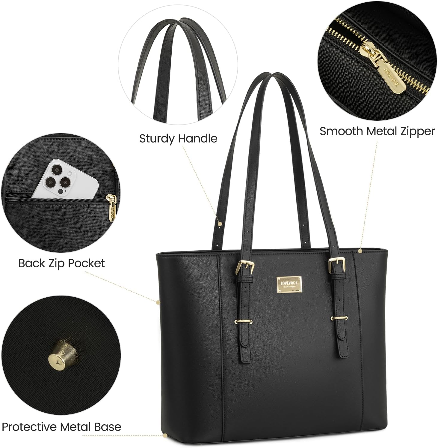 Laptop Bag for Women Large Office Handbags Briefcase Fits Up to 15.6 inch (Updated Version)-Black - Image 7