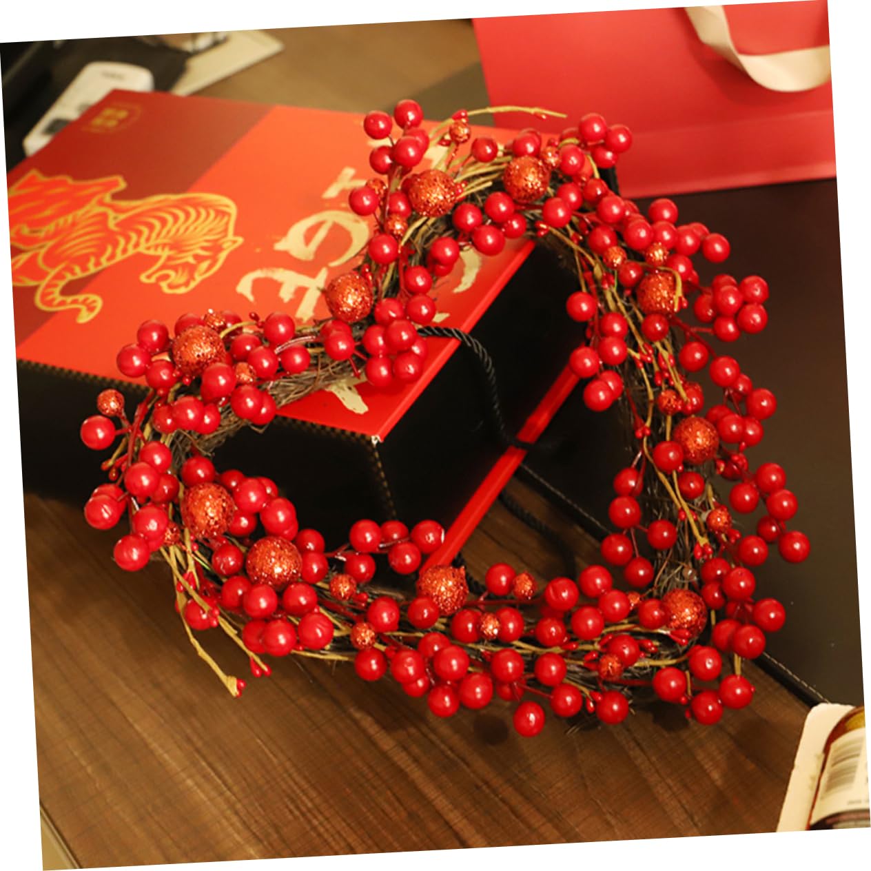 ABOOFAN Kranz Party Herz Kranz Red Berry Valentinstag Hause Dekorative Girlande