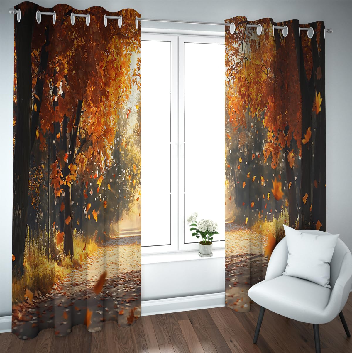 Rideaux de salon feuillage d'automne pour créer un espace chaleureux