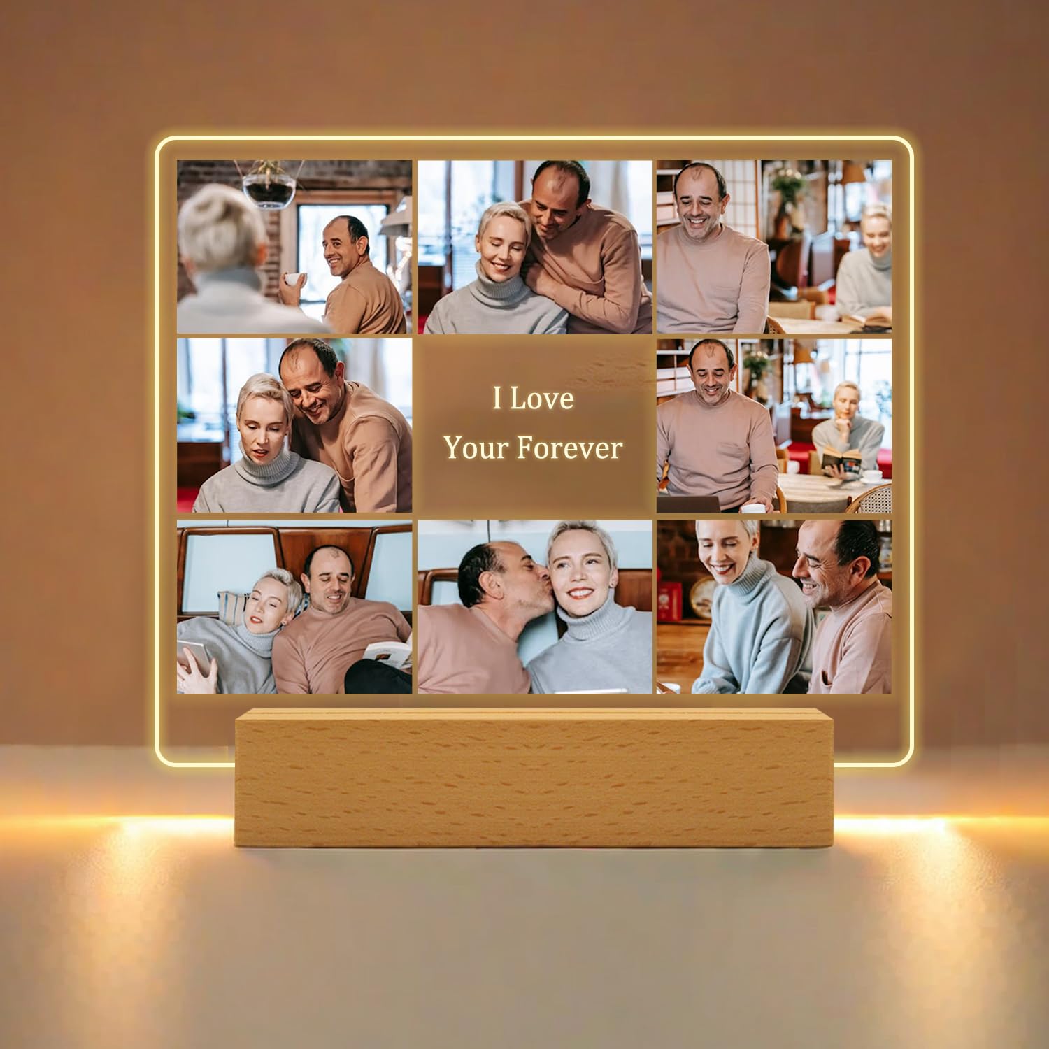 PSUNEY Personalised Gifts for Girlfriend Boyfriend Acrylic Plaque Personalised Night Lights Picture Frame Customised Couples Gifts with Photos Christmas Anniversary Birtheday Gifts for Him Her