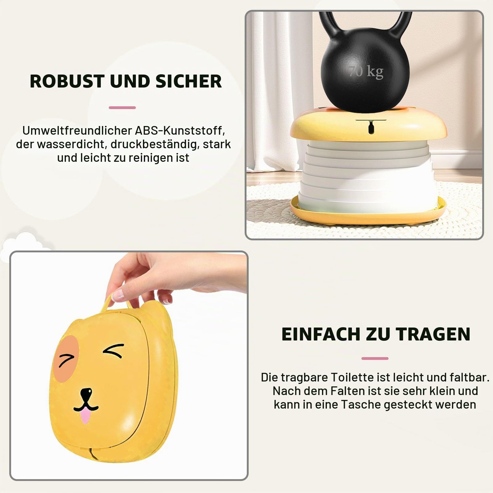 Töpfchen Falttoilette Kinder, Klapptoilette Für Kinder, Zusammenklappbarer Toilettensitz Mit Müllsäcke, Faltbarer Toilettensitz, Tragbares Reise-Klapptöpfchen Für Drinnen Und Draußen 0-8Jahre (Orange)
