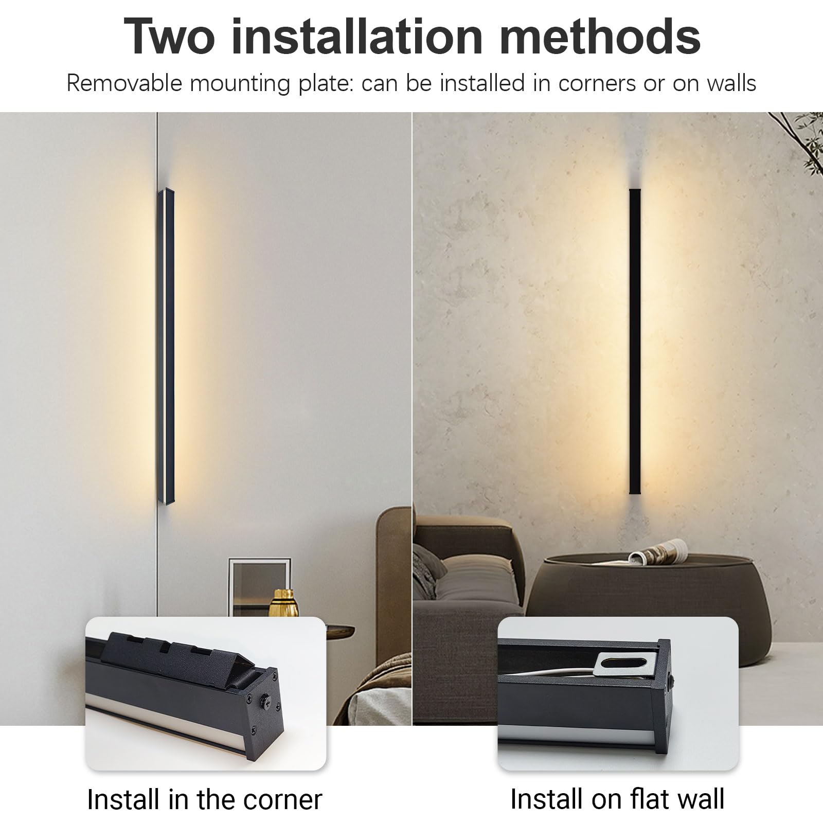 Kinkiet ścienny 31,5 "Czarny Linear LED Kinkiet narożny Długie Kinkiety LED Lampy narożne do salonu, sypialni, pokoju zabaw Twórz żywe imprezy w pomieszczeniach