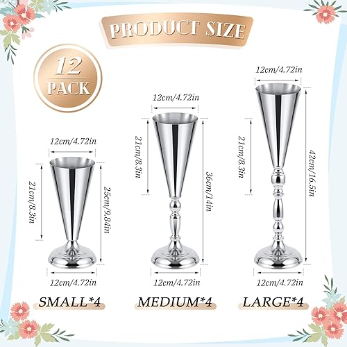 Miniatura 2 de Boao 12 jarrones de trompeta de flores para centros de mesa, jarrón dorado, centro de mesa, jarrones de boda de metal alto, arreglo de flores