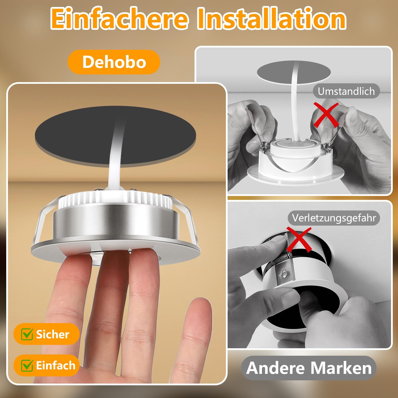 LED Einbaustrahler 230V 60-65mm Ultra Flach 6W IP44 LED Einbauleuchten Deckenspots 3000K Warmweiß, LED Spots Badezimmer Matt Nickel 6er Set, für Badezimmer Küche Wohnzimmer