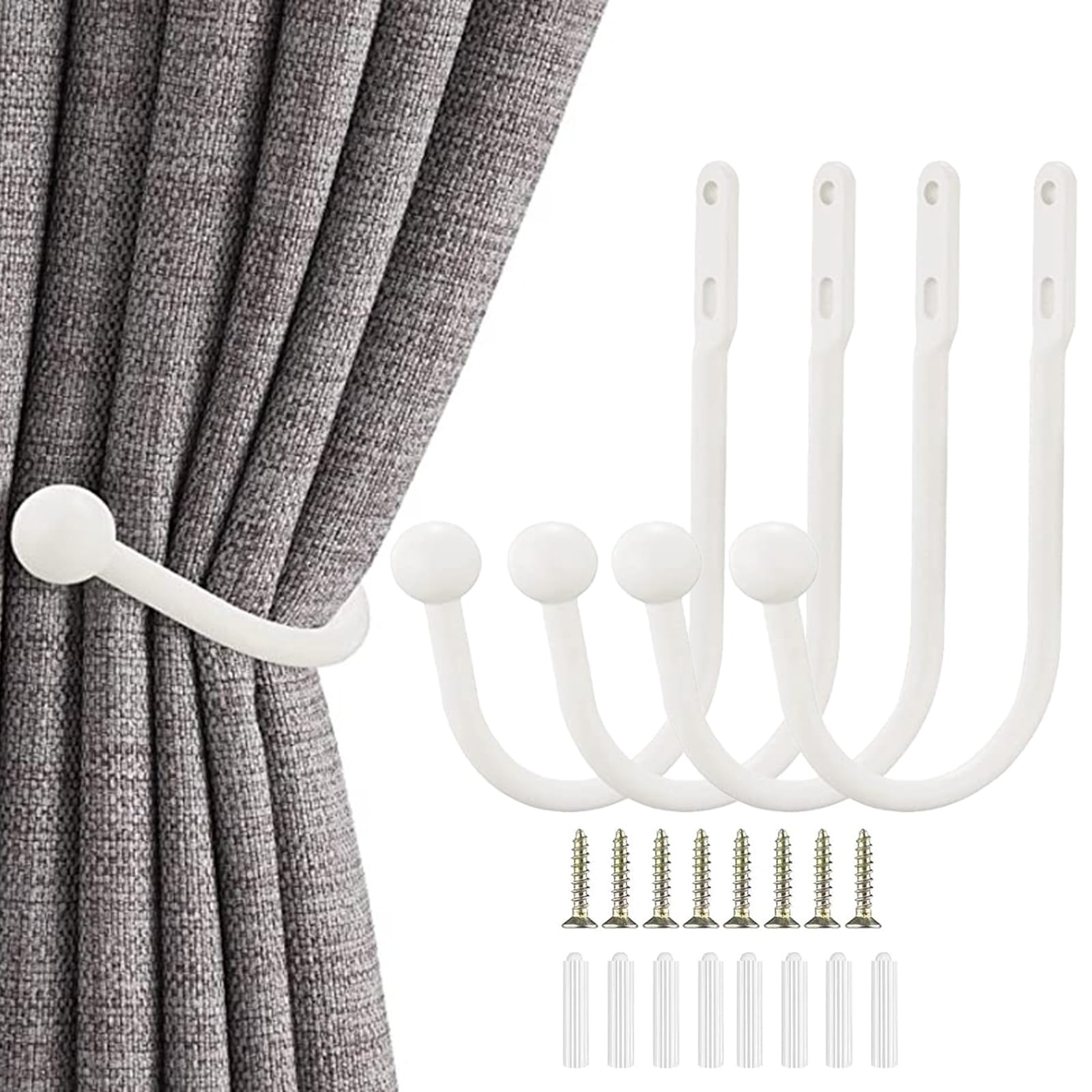 Desuibao 4 Pack Curtain Drapery Holdbacks, Curtain Pull Backs Wall Mount, Metal Tieback Hooks, Window Treatment Holdbacks