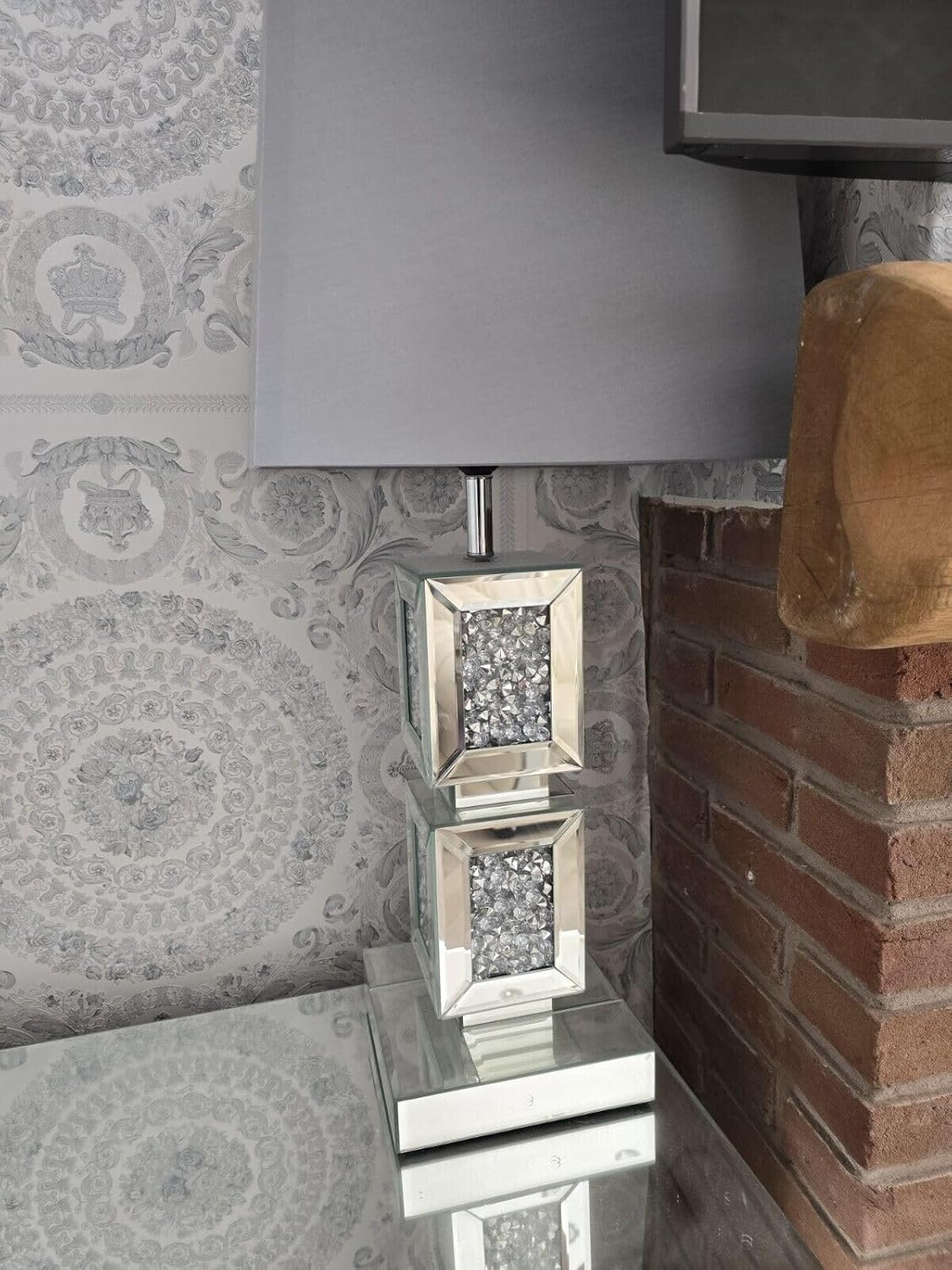 Biznest Mirrored Rectangle 2 Crushed Diamond Box Table Lamp Beautiful Bedside & Desk Table Lamp Height 71Cm Width 38Cm