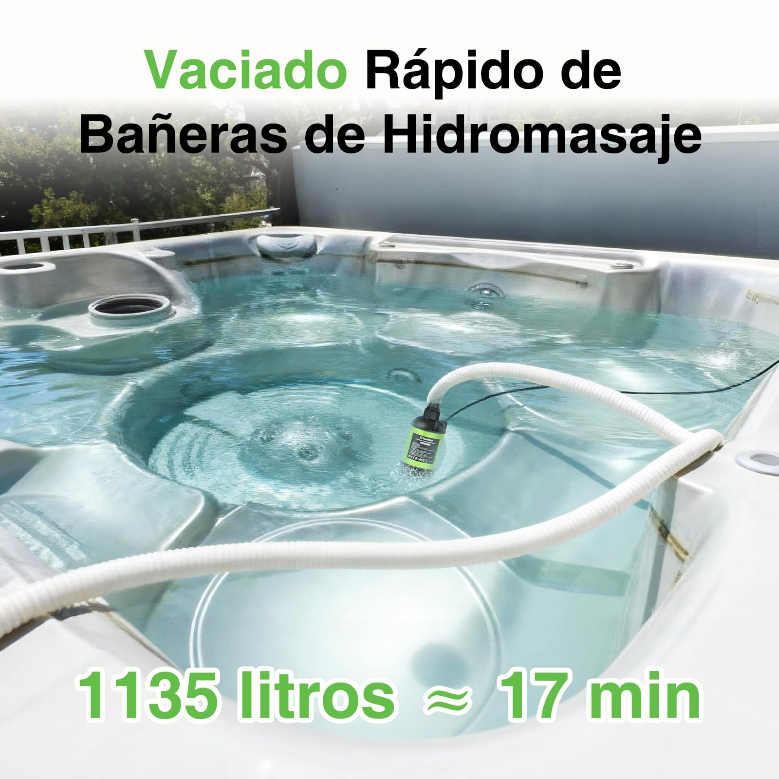 TaskStar Bomba Sumergible de Agua Inalámbrica Brushless, 4164 L/h Pequeña Bomba Portátil Utilitaria con Batería 4000mAh para Piscina, Jardín, Camping, Barco, Barriles de Lluvia, Drenaje Exterior