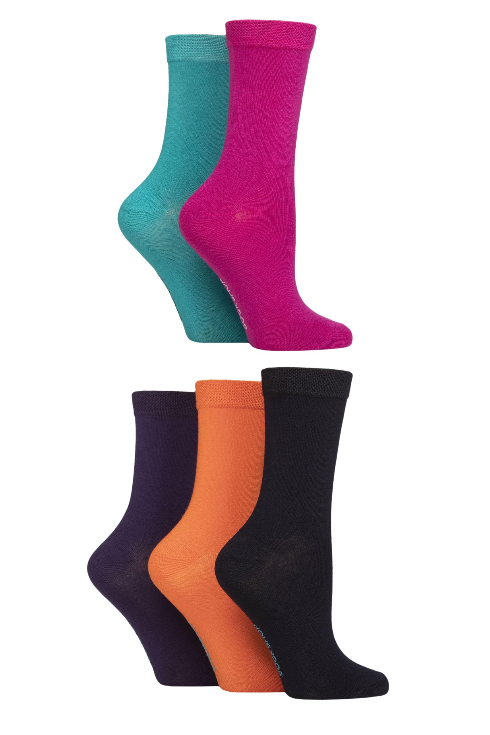 Sockshop Women's Plain Bright Soft Bamboo Socks - Breathable, Cooling, Plain, Patterned & Striped In A 5 Pair Multipack Size 4-8