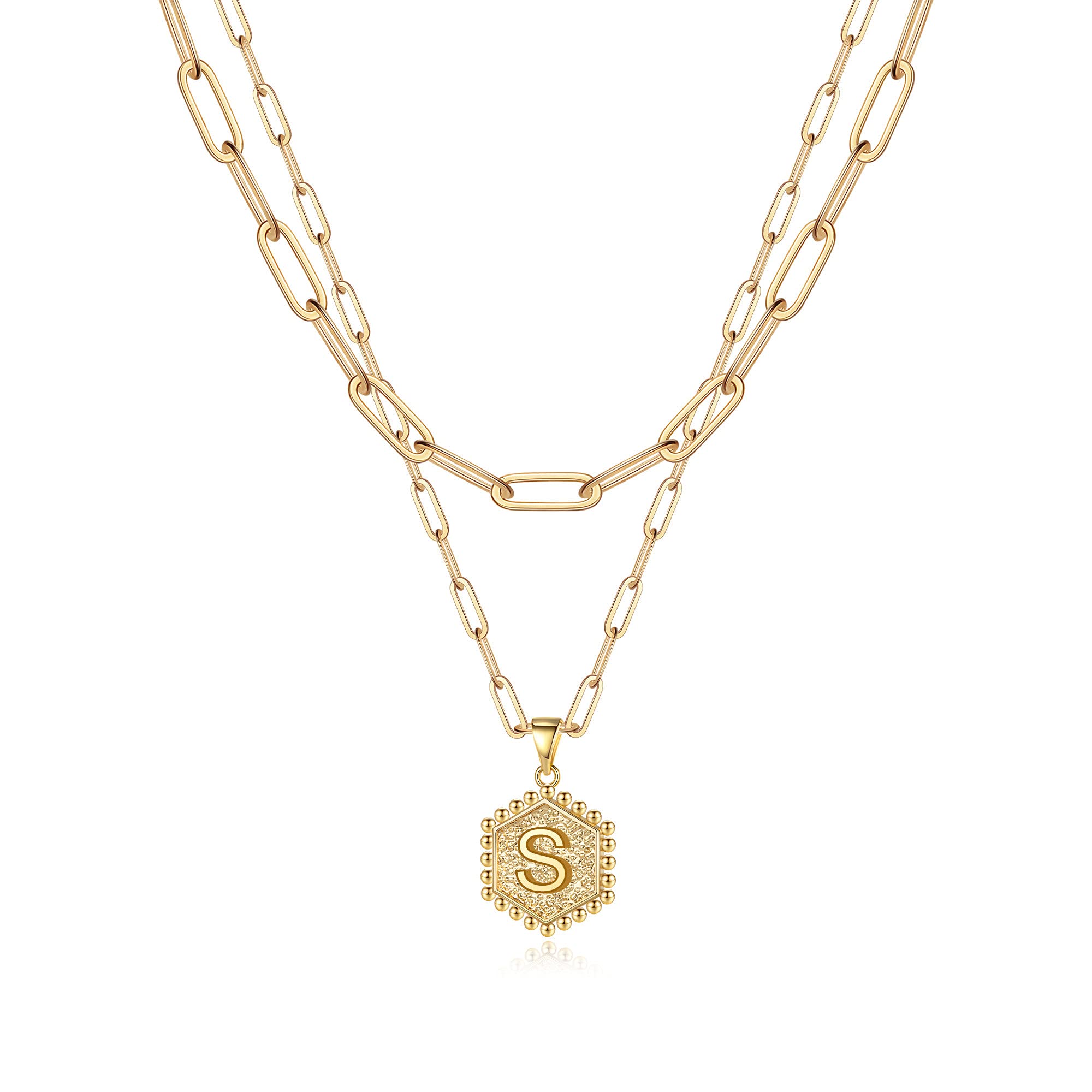 Geschichtete anfängliche goldene 14k festes über Buchstaben Halsketten Papierklick Kette Halskette Gold Schmuck Mädchen für Mutter Frauen Teen