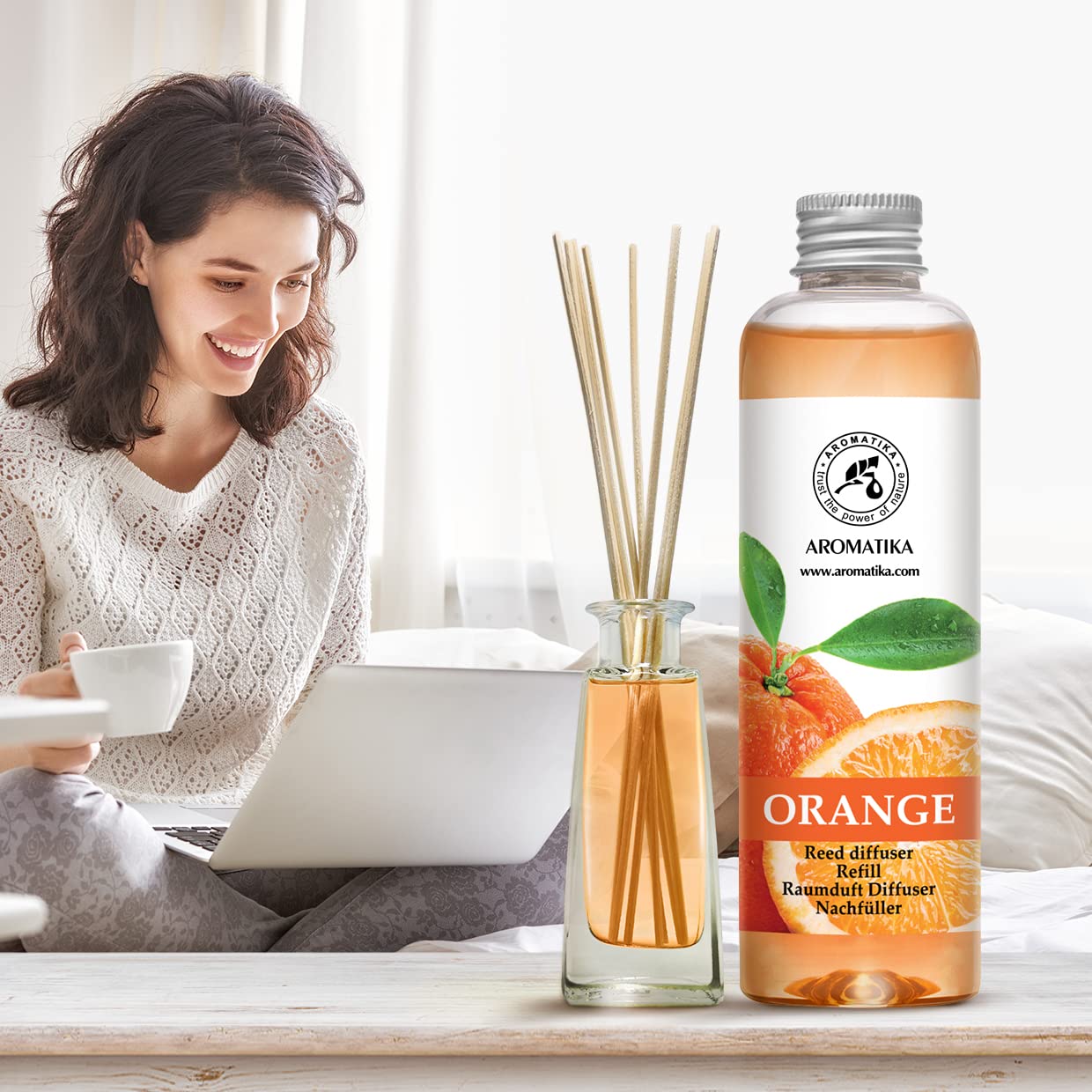 Raumduft Diffuser Nachfüller Lemongrass & ORANGE 400ml - 2x200ml - Nachfüller Set für Duftdiffusor - Reed Diffuser Refill - Raumbeduftung - Zimmerduft - Diffuser Nachfüllen - Raumluft