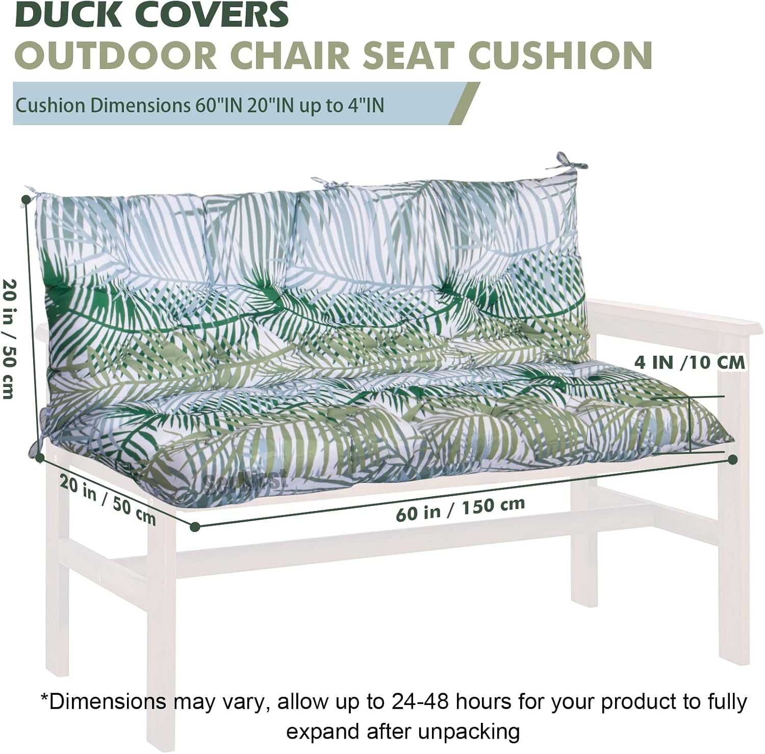 Porch Swing Replacement Cushion, Outdoor Bench Cushions with Backrest Thicken 4", 3 Seat Patio Furniture Garden Loveseat Glider Pad Anti-Fading Waterproof (Green Leaves, 59.06 * 39.37inch)