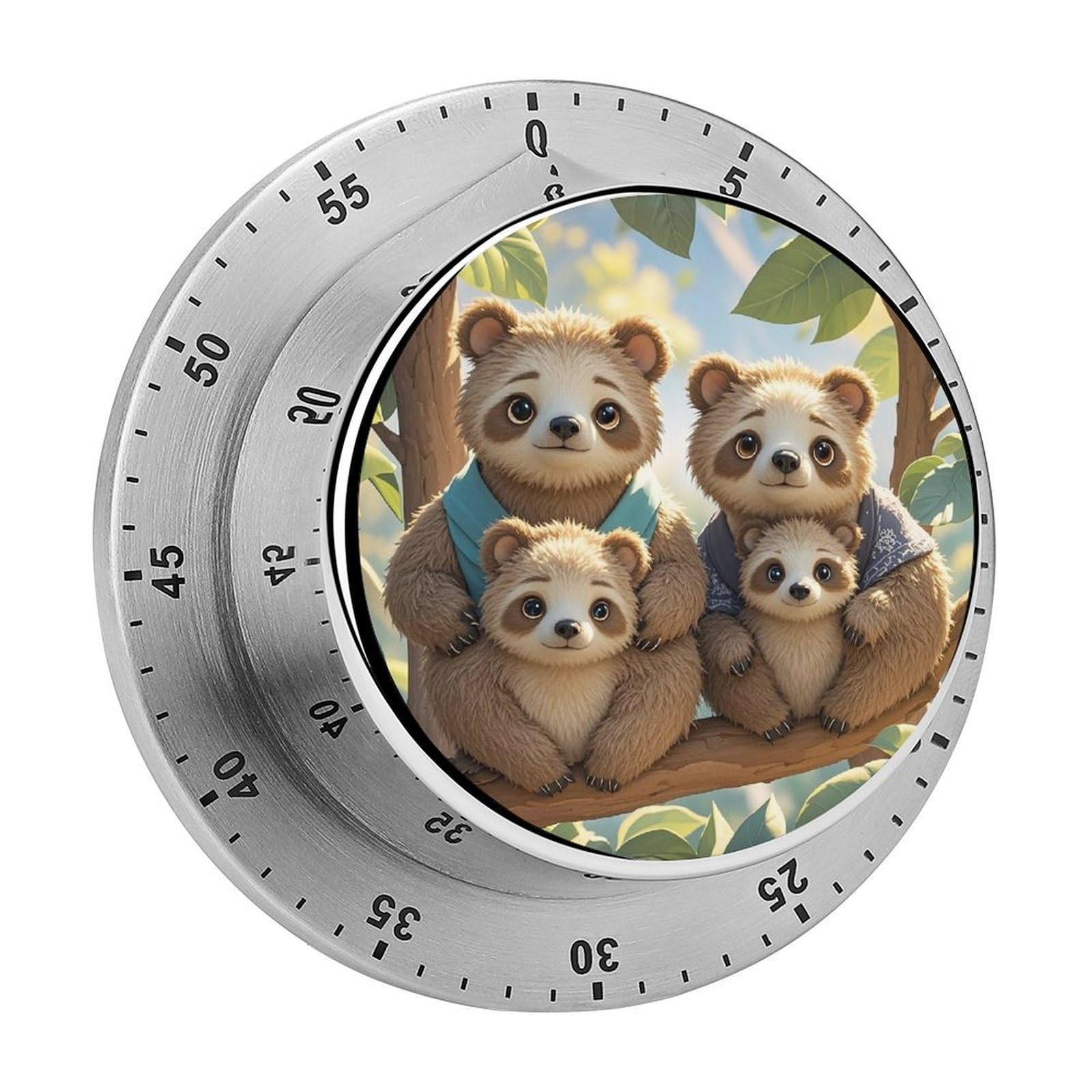 Sloth Family Timer with Loud Alarm Precision 60 Minute Wind Up Timer Portable Manual Countdown Timers Exquisite Stainless Magnetic Kitchen Timers for Cooking Chef Clock