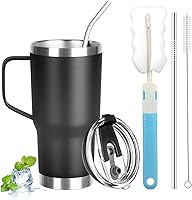 Vista 16 de Vaso de 20 onzas con asa, vaso aislado de acero inoxidable con tapa y pajilla, taza de café aislada al vacío de doble pared, taza térmica de café